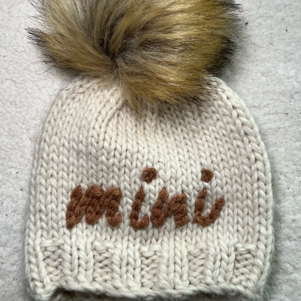 “Mini” knit hat baby infant with fur pom pom